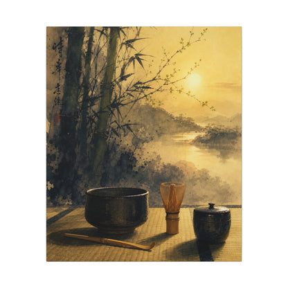Tea Ceremony Sumi E Canvas Art | Contemplative Zen Art