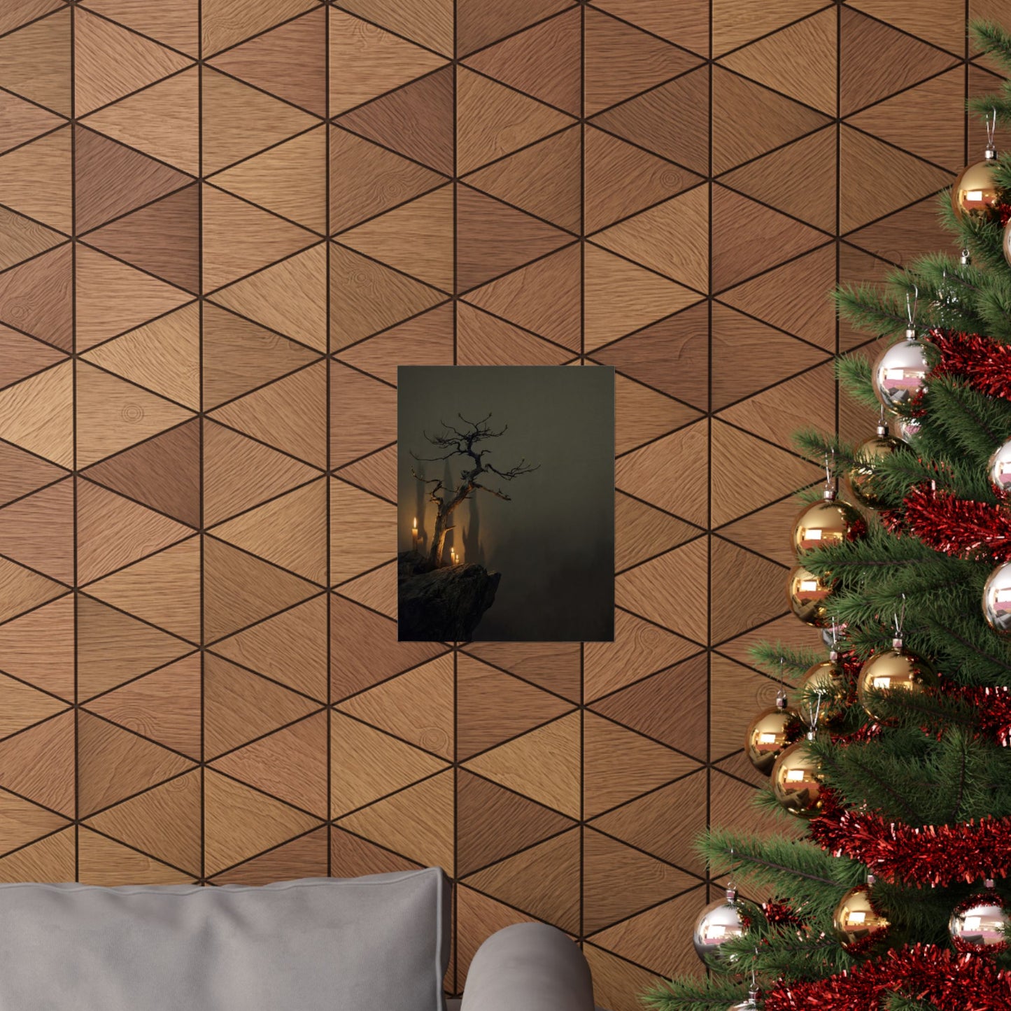 Pine Tree Shadow Zen Wall Art Print | Moody Dark Japandi Art