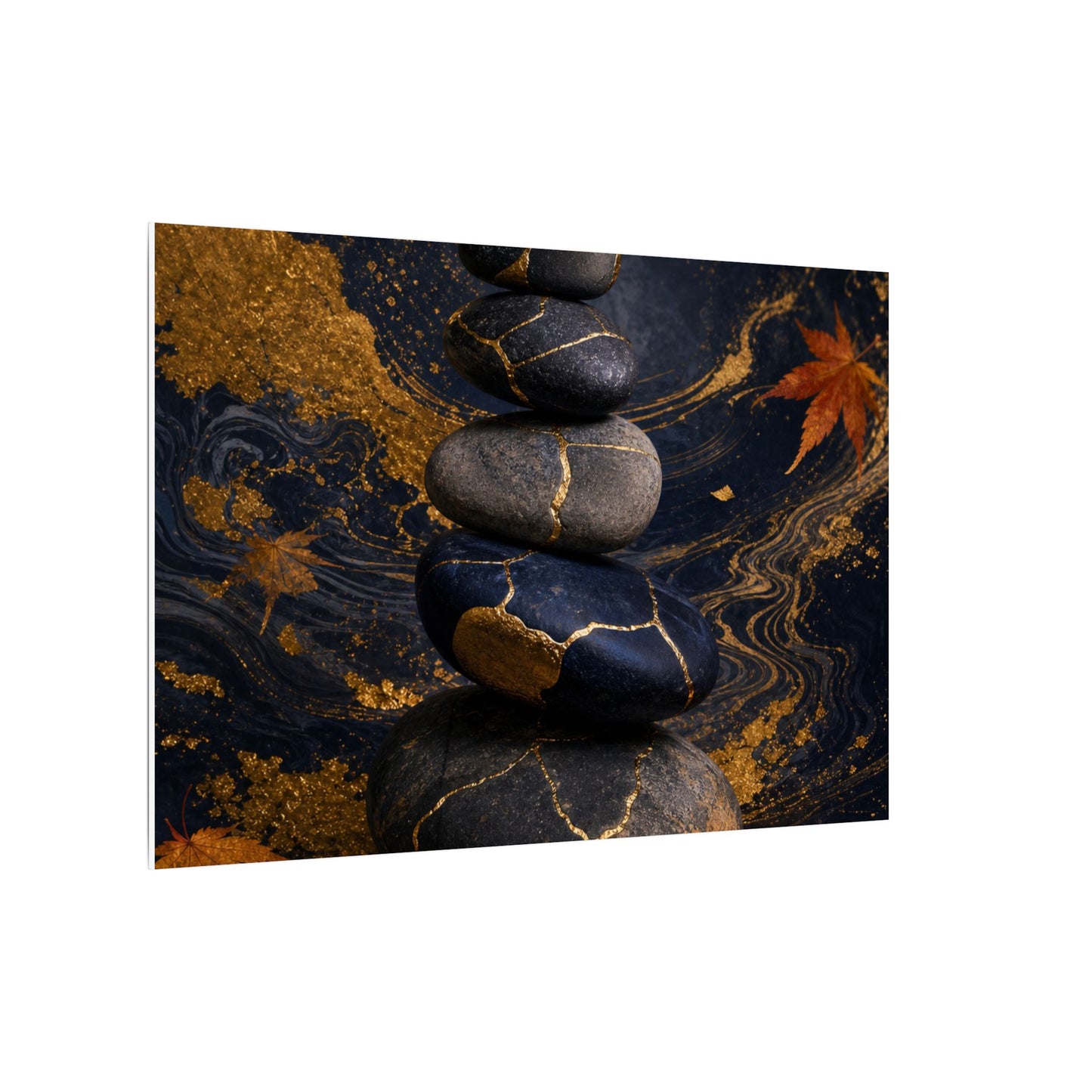 River Stones Autumn Canvas Art | Kintsugi Artful Design