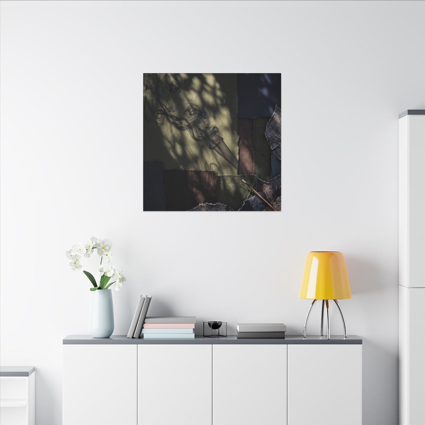 Ma Incense Smoke Canvas Art - Dark Japandi Dark Texture