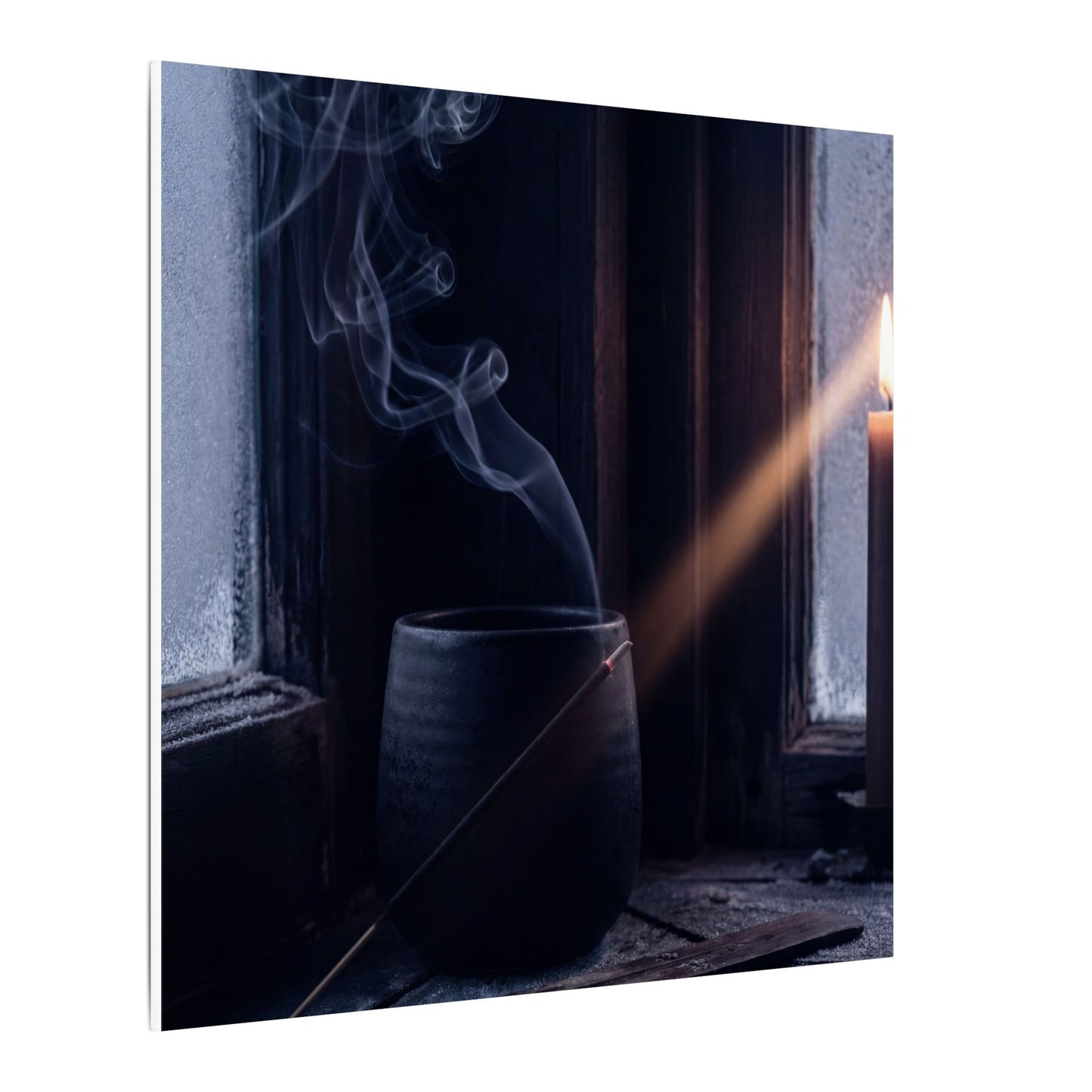 Incense Smoke Winter Canvas Art | Dark Japandi Sophisticated Design