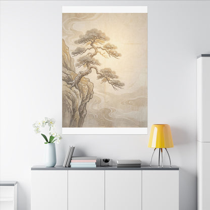 Winter Pine Tree Japanese Pattern Canvas Art | Elegant Decor