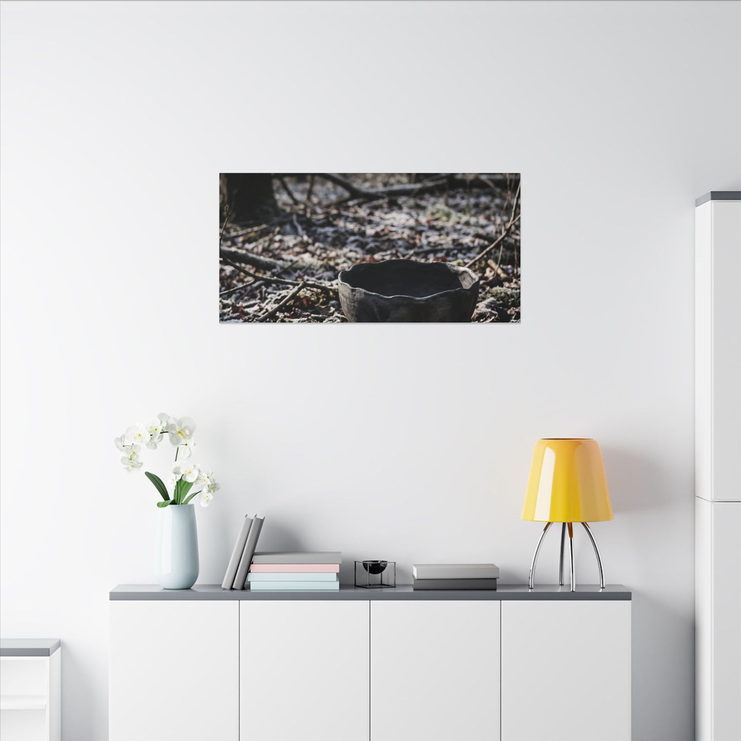 Dappled Ceramic Bowl Canvas Art - Dark Japandi Kanso