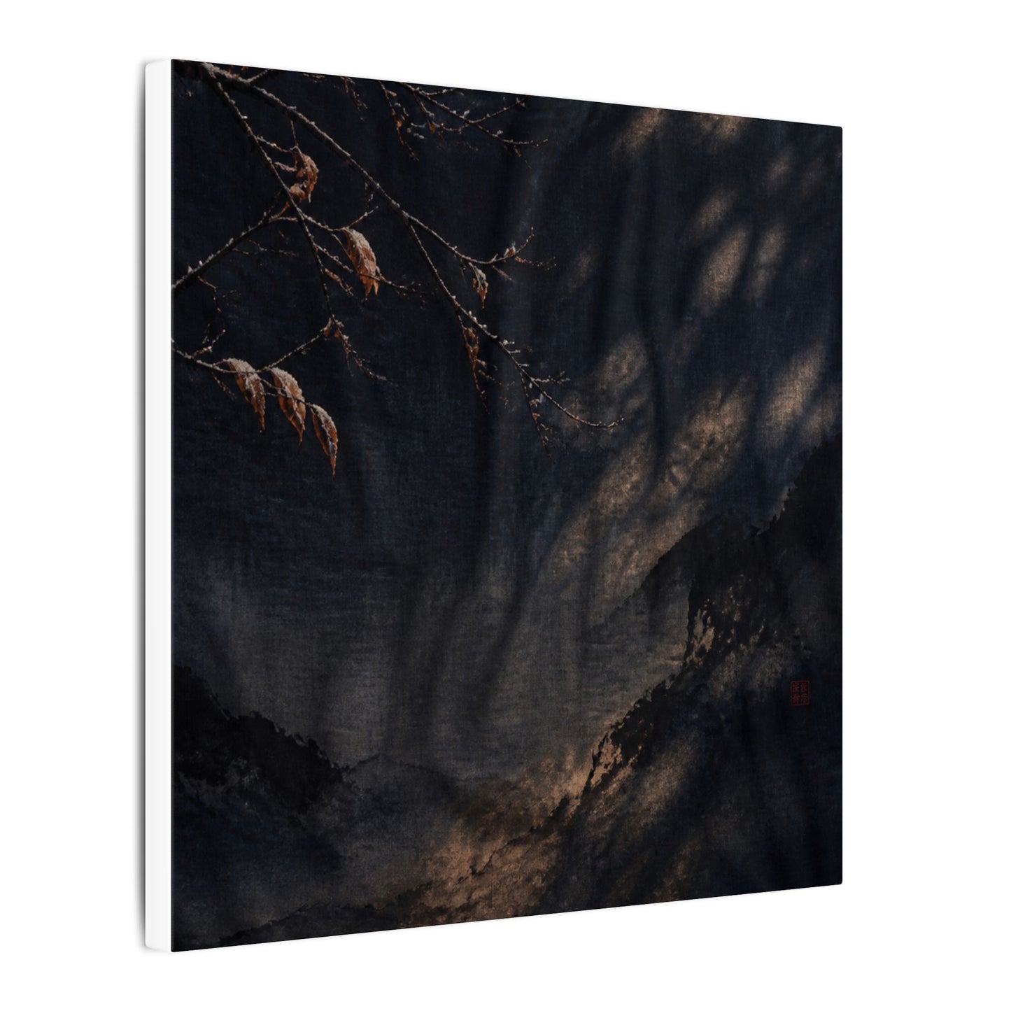 Atmospheric Silk Drape Canvas Art - Charcoal Ink Dark Japandi