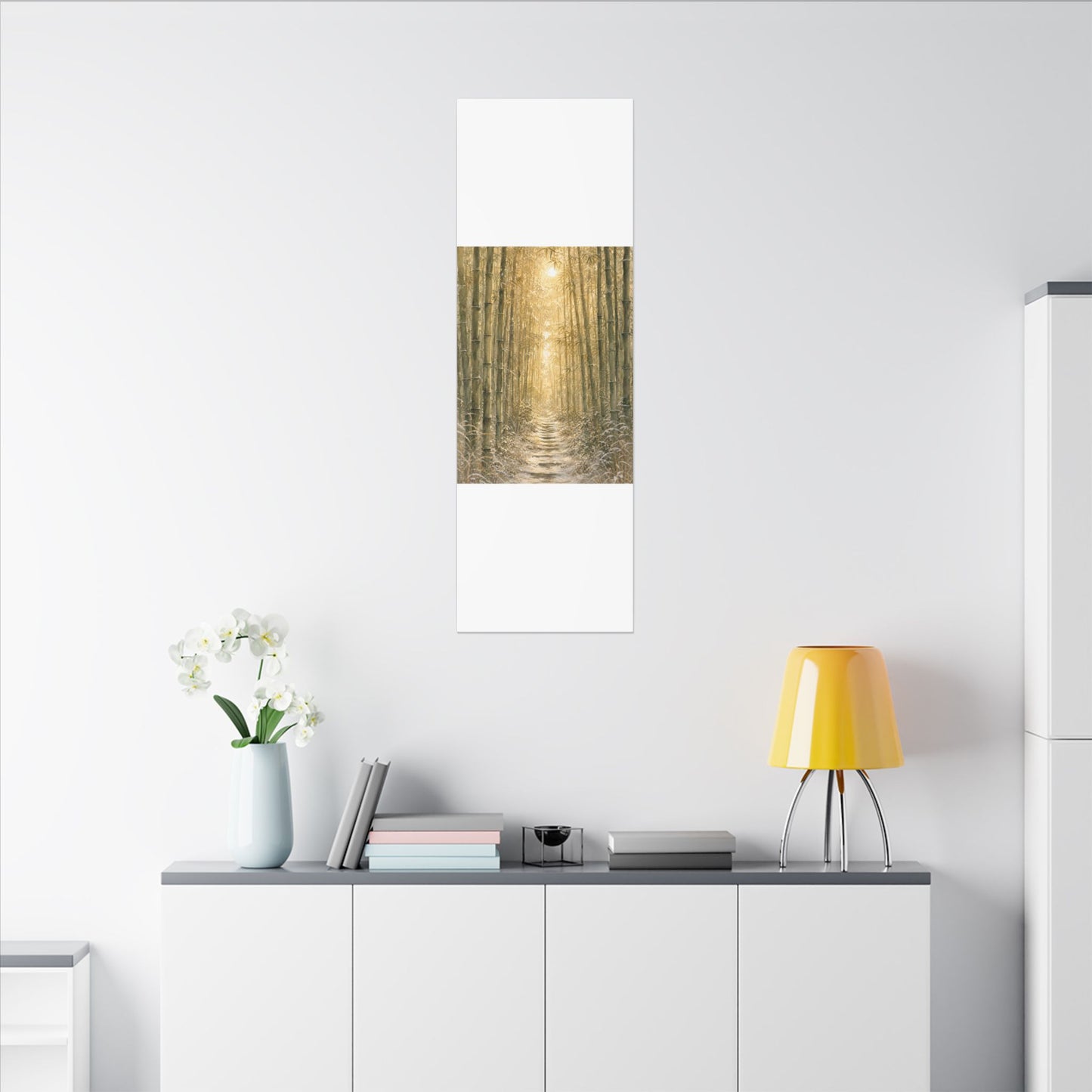 Bamboo Grove Winter Canvas Art | Japandi Elegant Design