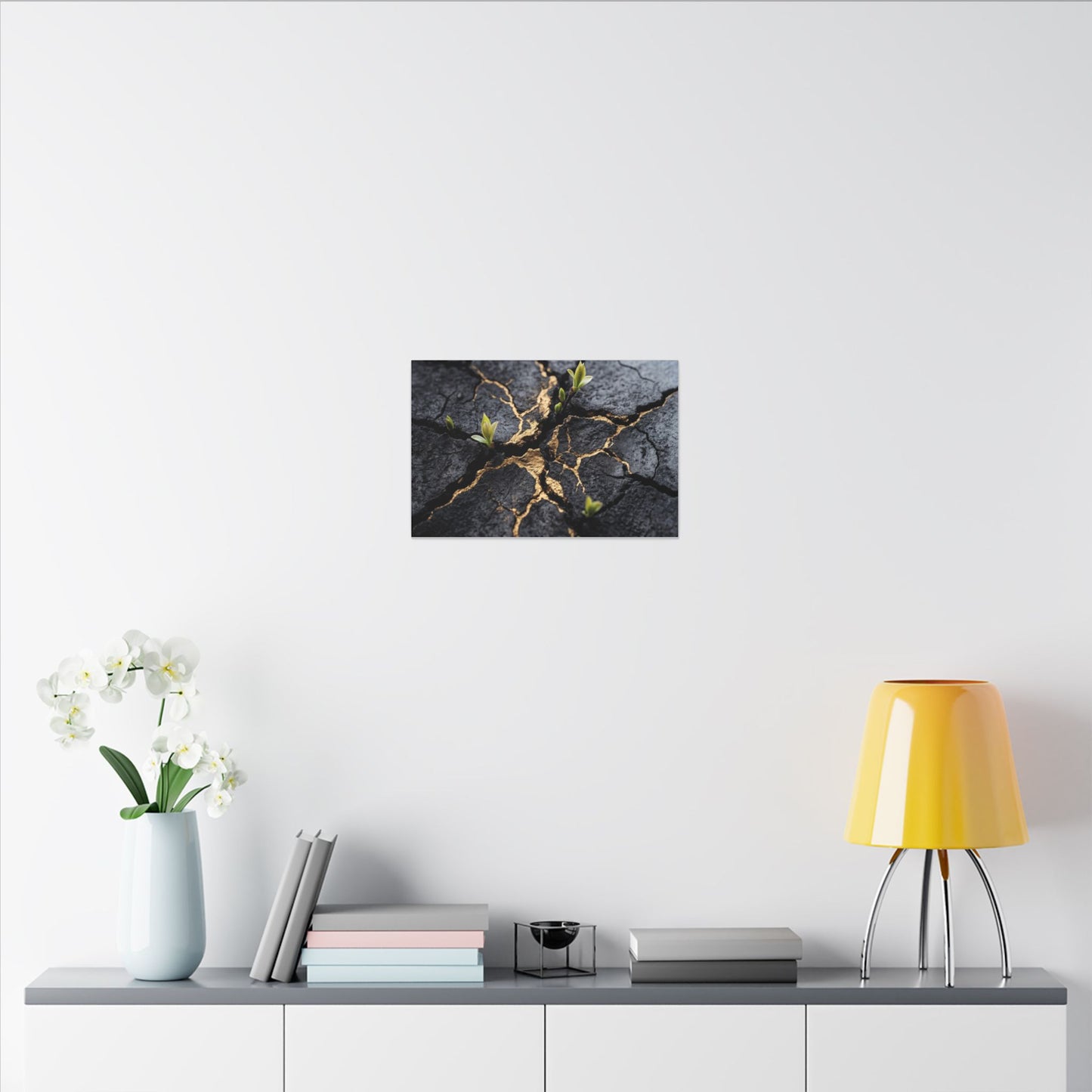 Ma Cracked Earth Canvas Art - Dark Japandi Charcoal Ink