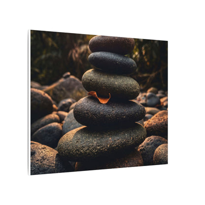 Dark Japandi River Stones in Golden Hour | Moody Minimal Canvas Art