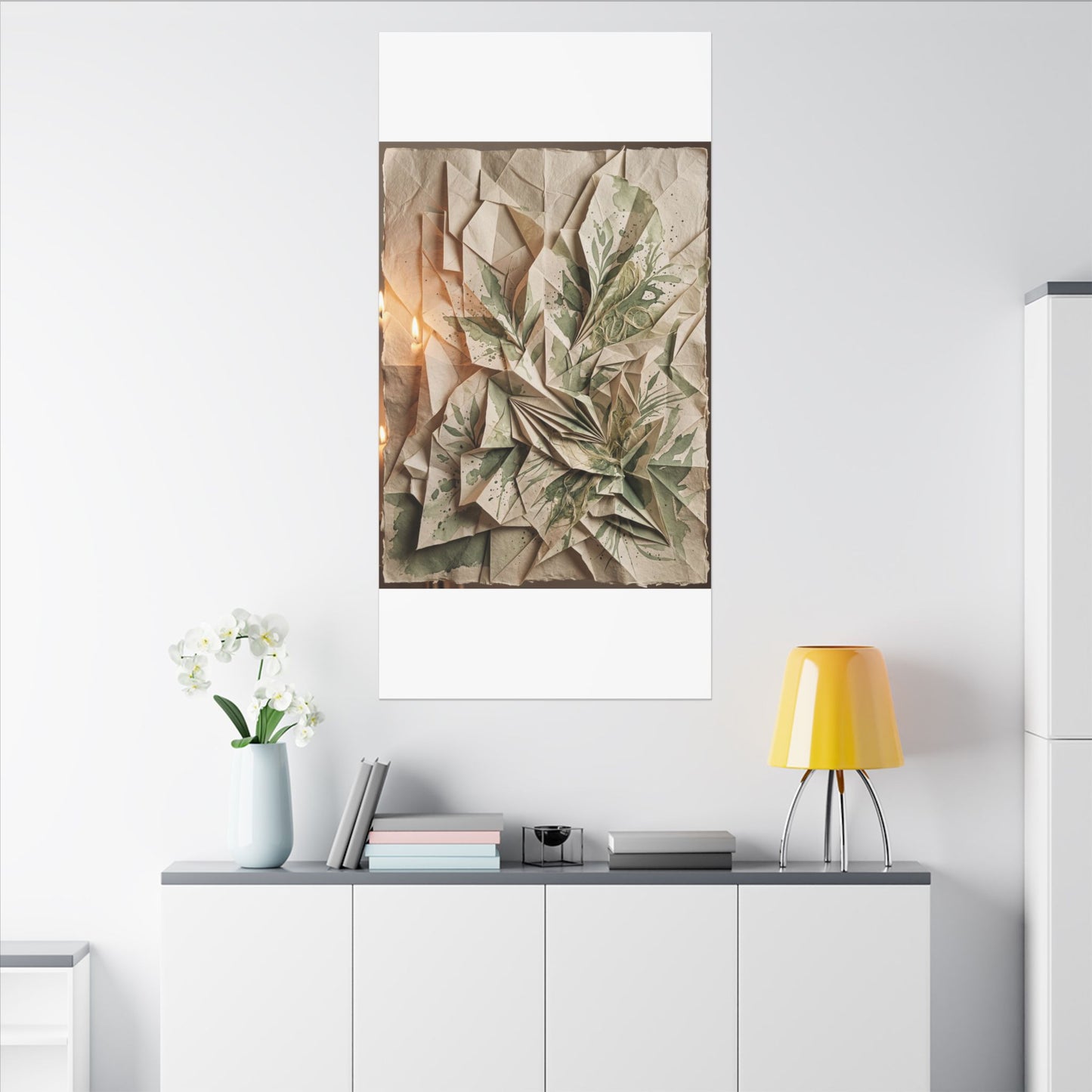 Japandi Paper Fold in Candlelight | Texture Canvas Art