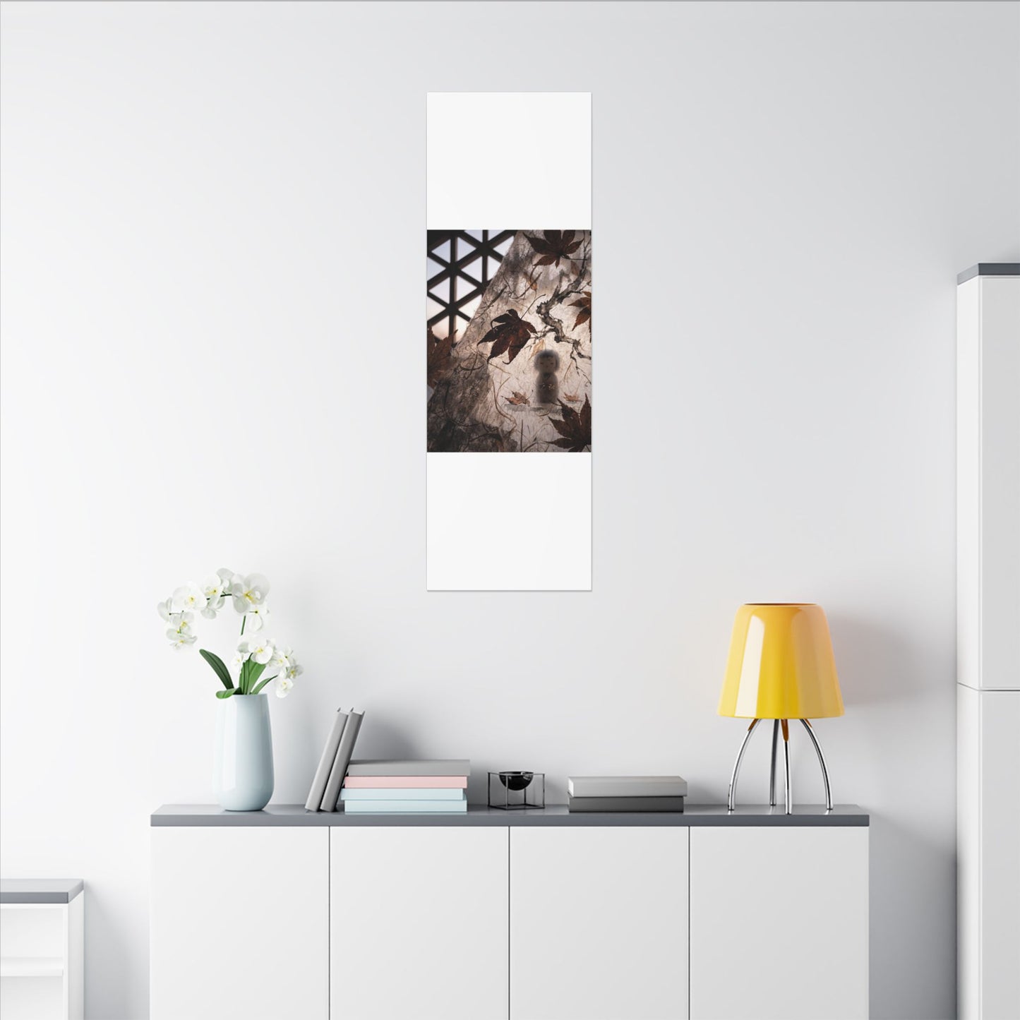 Shoji Screen Autumn Canvas Art | Dark Japandi Atmospheric Design