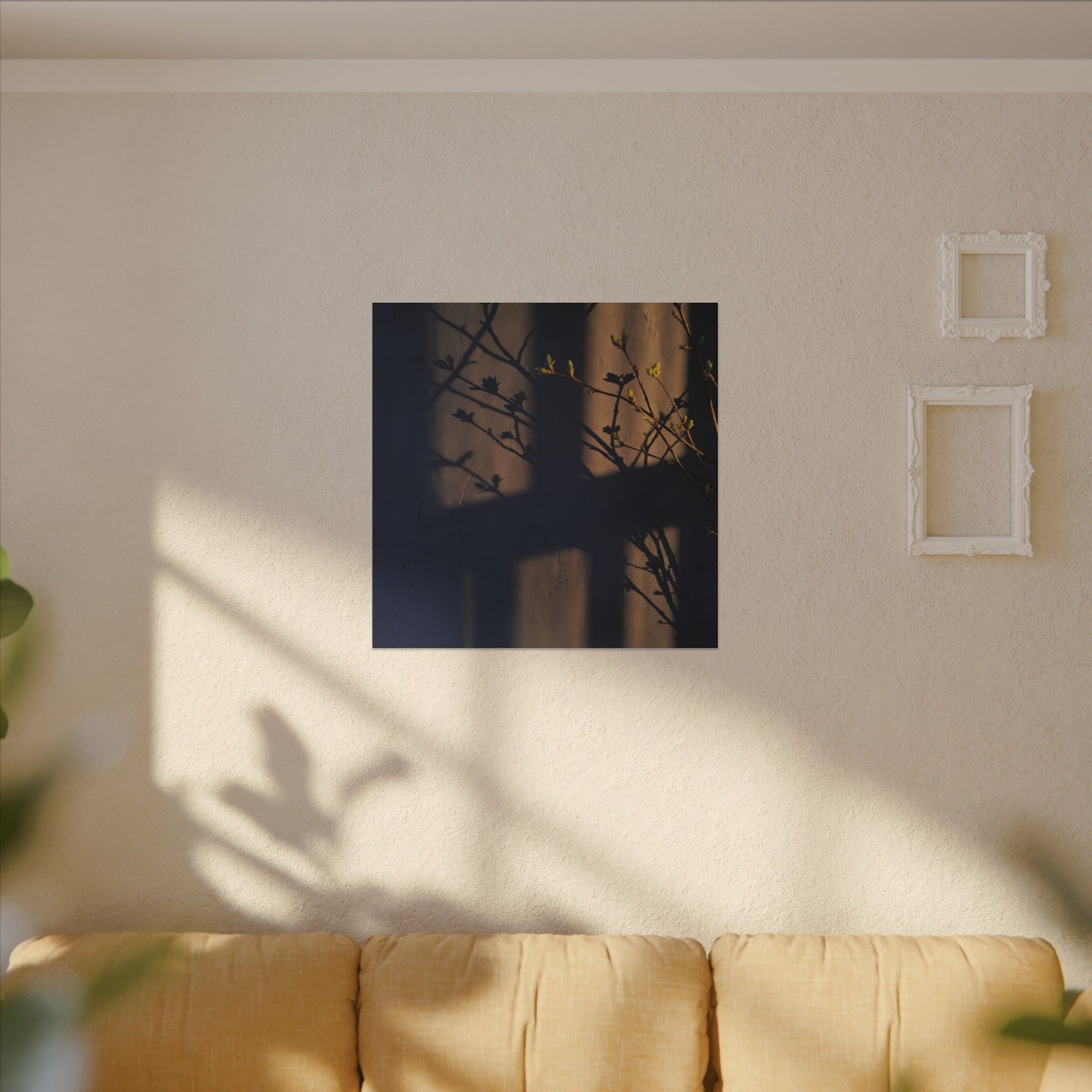 Shadow Play Canvas Art | Spring Dark Japandi Shadow Zen Art