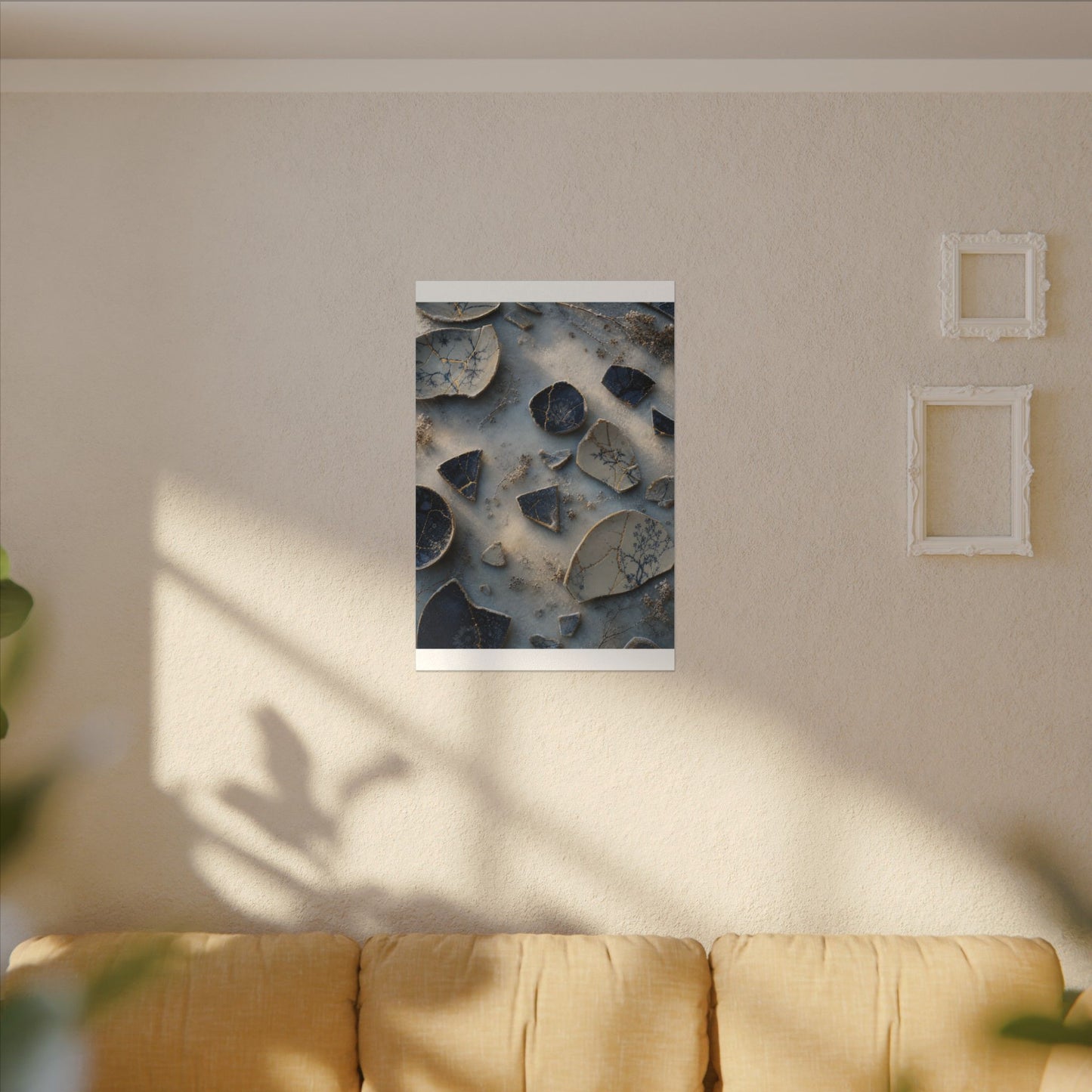 Broken Pottery Canvas Art | Winter Kintsugi Gold Vein Art