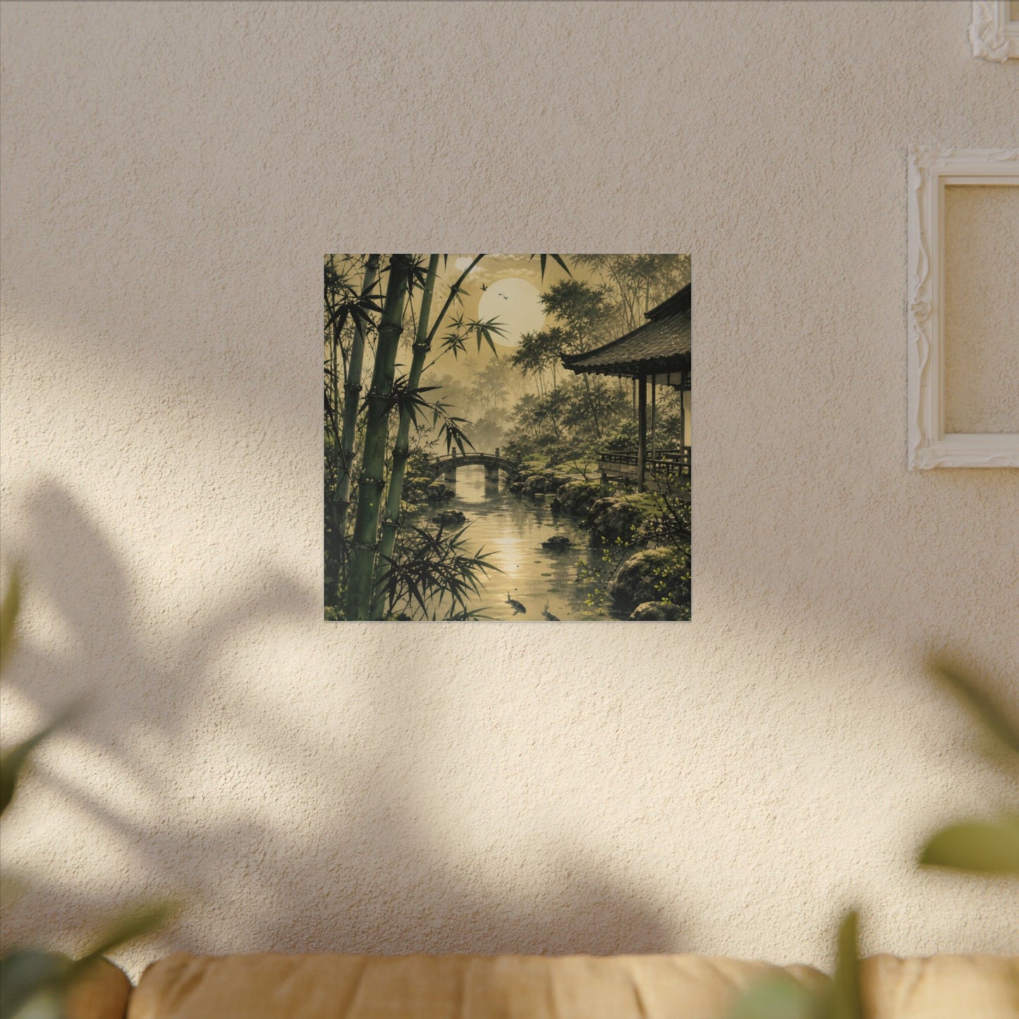 Moonlit Garden Sumi E Canvas Art | Calm Zen Art