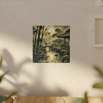 Moonlit Garden Sumi E Canvas Art | Calm Zen Art