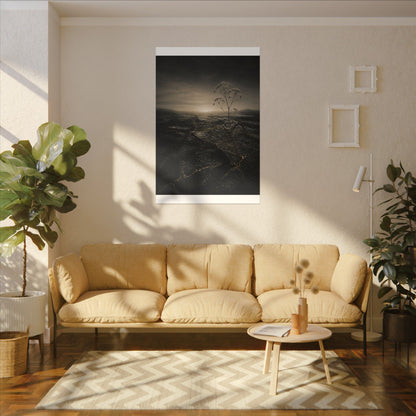 Dawn Cracked Earth Canvas Art - Dark Japandi Mono No Aware