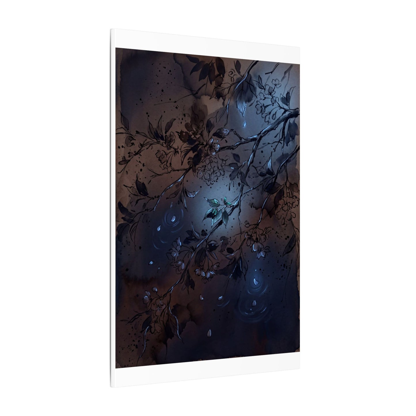 Bold Cherry Blossom Canvas Art - Charcoal Ink Dark Japandi