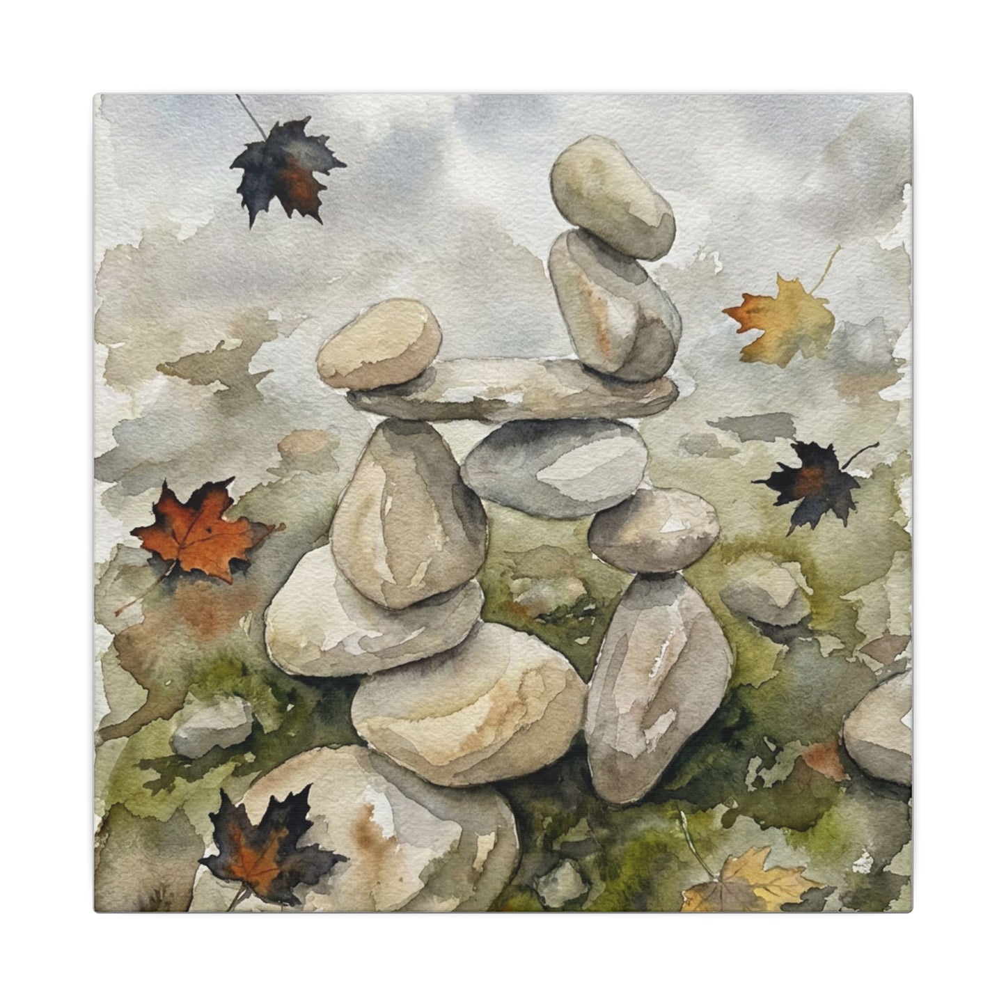 Overcast River Stones Canvas Art - Japandi Fukinsei