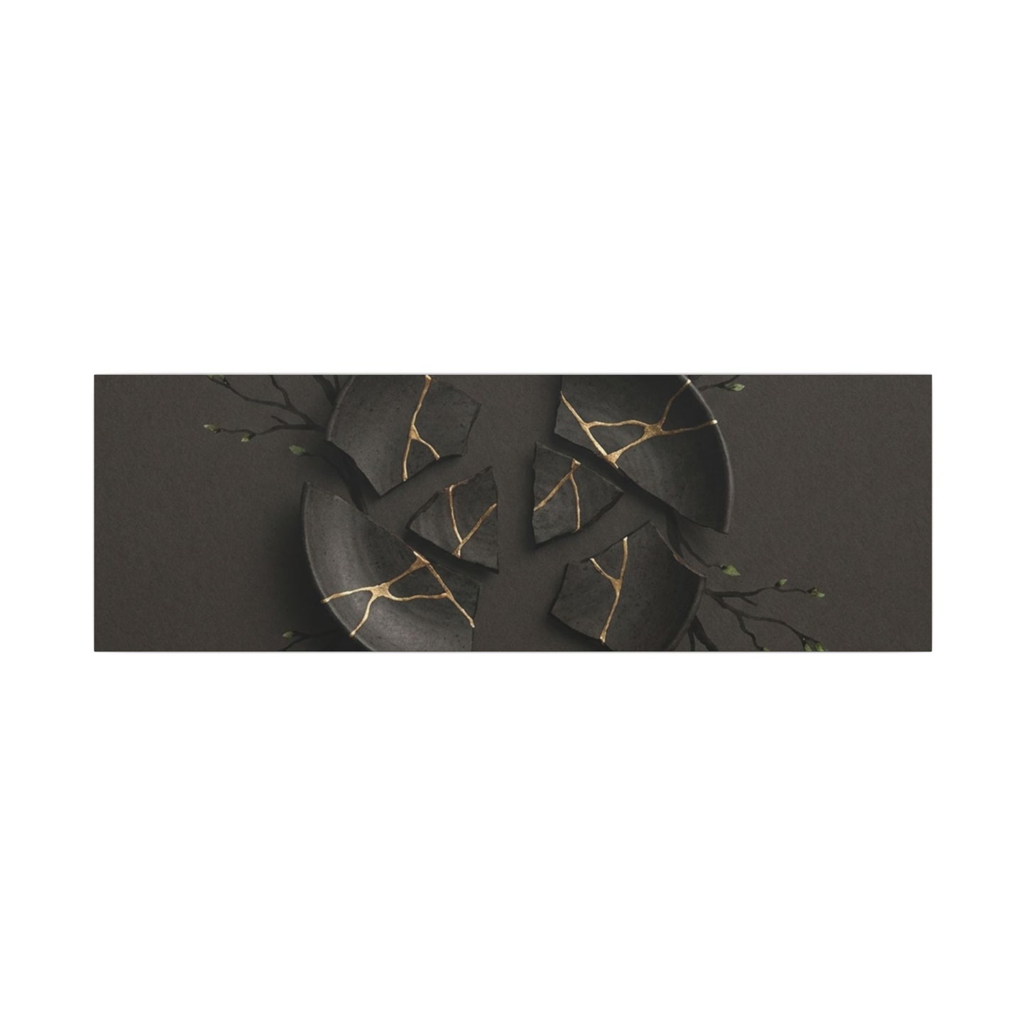 Sophisticated Broken Pottery Canvas Art - Charcoal Ink Dark Japandi