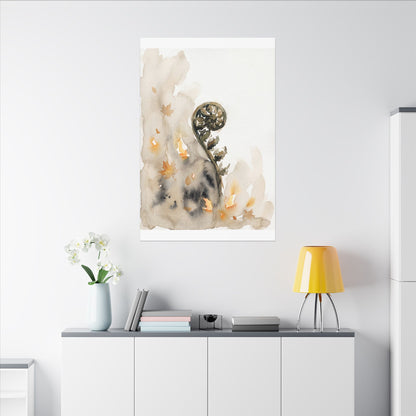 Fern Unfurling Watercolor Canvas Art | Earthy Japandi Art