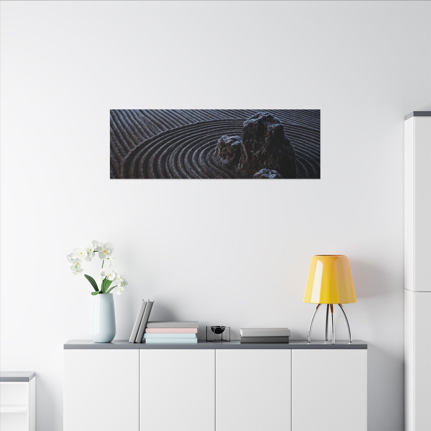 Moonlight Rock Garden Canvas Art - Dark Japandi Seijaku