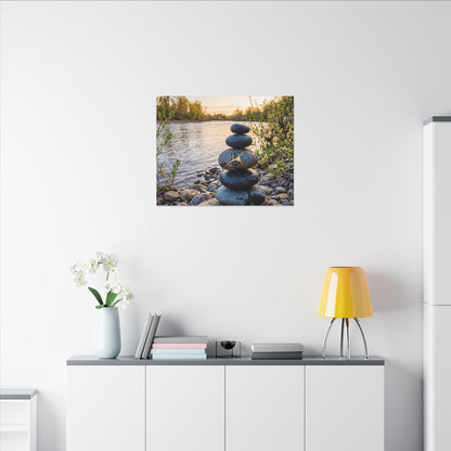 Kintsugi River Stones in Golden Hour | Gold Vein Canvas Art