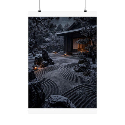 Dark Japandi Rock Garden in Candlelight | Shadow Zen Wall Art Print Art Print