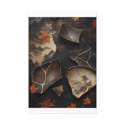 Broken Pottery Gold Vein Canvas Art | Philosophical Kintsugi Art
