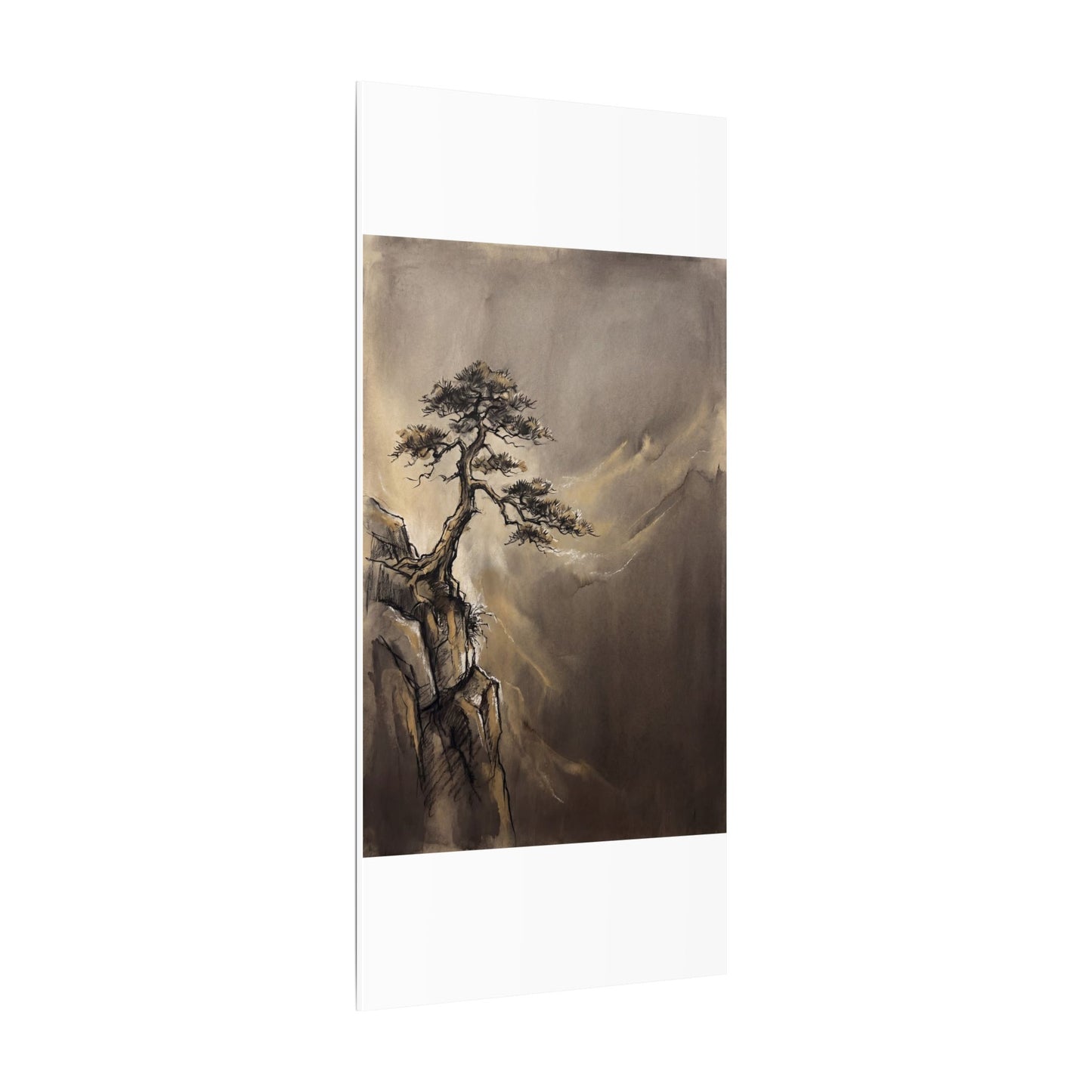 Pine Tree Charcoal Ink Canvas Art | Luxurious Dark Japandi Art