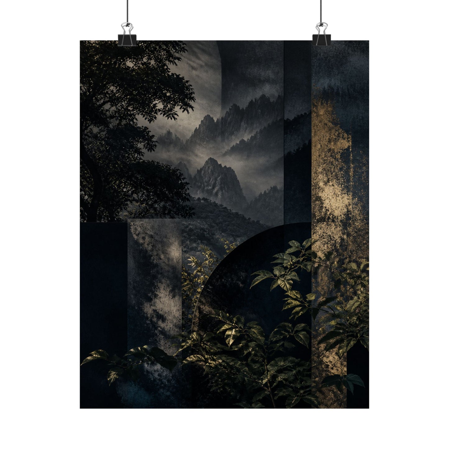 Fukinsei Mountain Mist Wall Art Print - Dark Japandi Moody Minimal