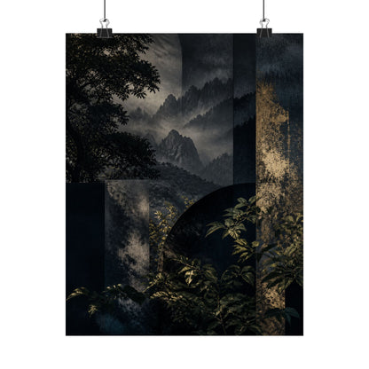 Fukinsei Mountain Mist Wall Art Print - Dark Japandi Moody Minimal