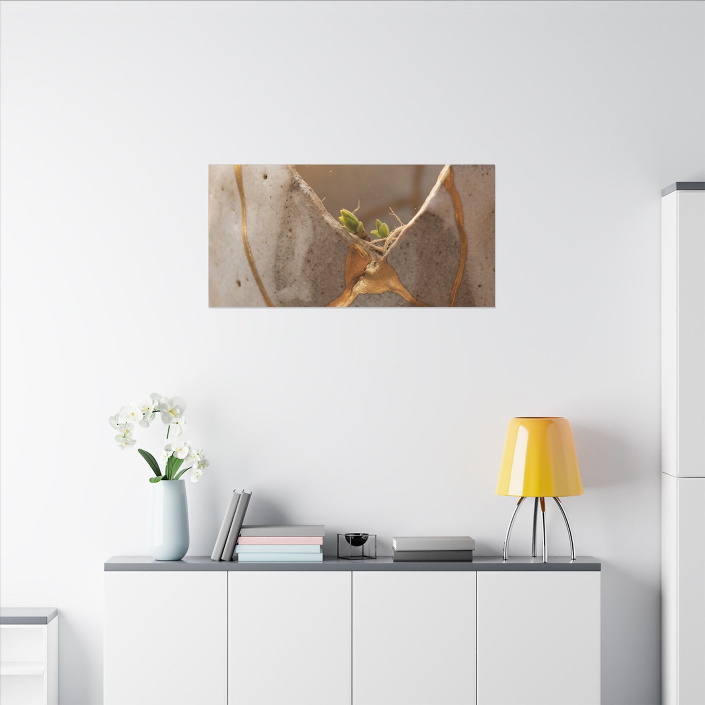 Golden Hour Broken Pottery Canvas Art - Japandi Kanso