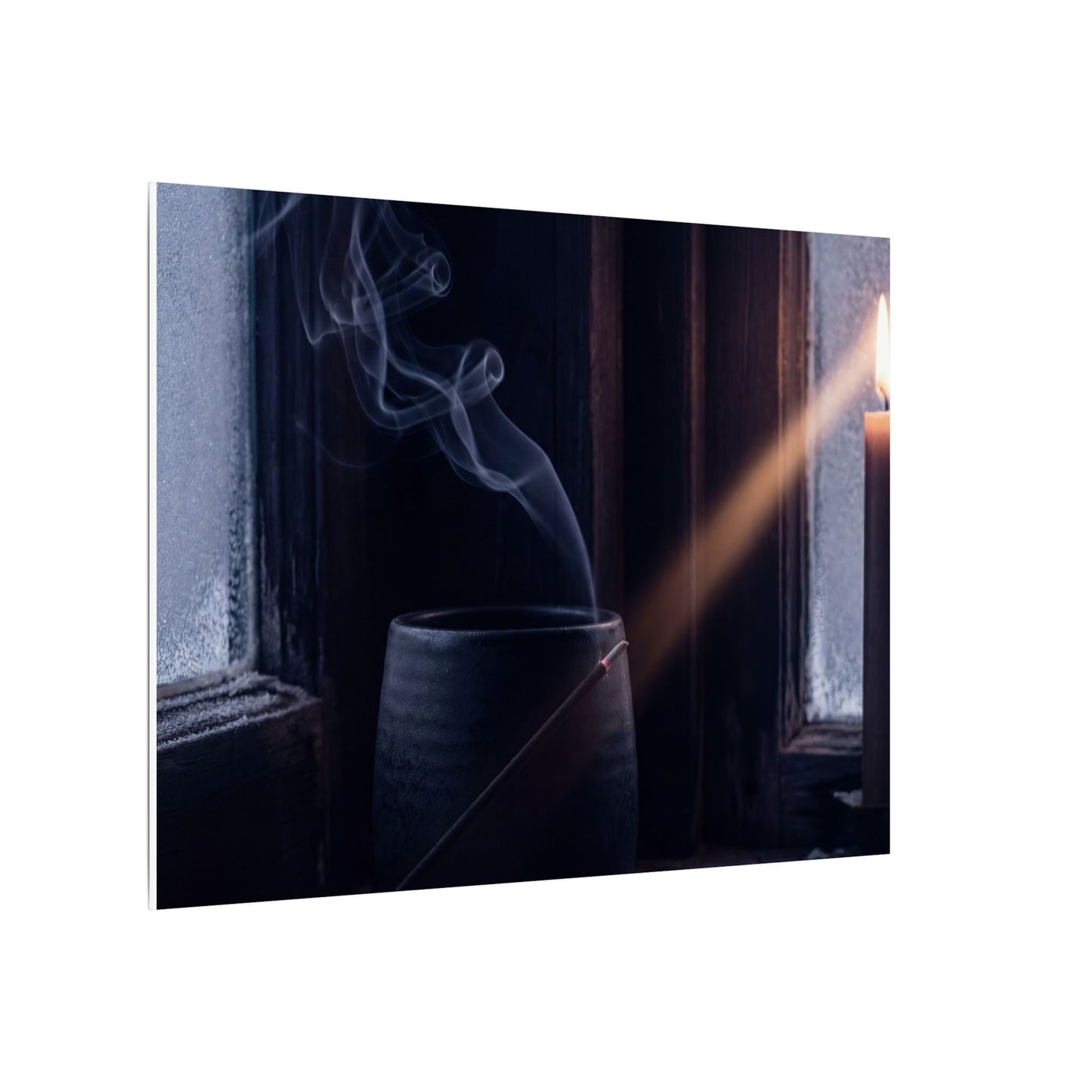 Incense Smoke Winter Canvas Art | Dark Japandi Sophisticated Design