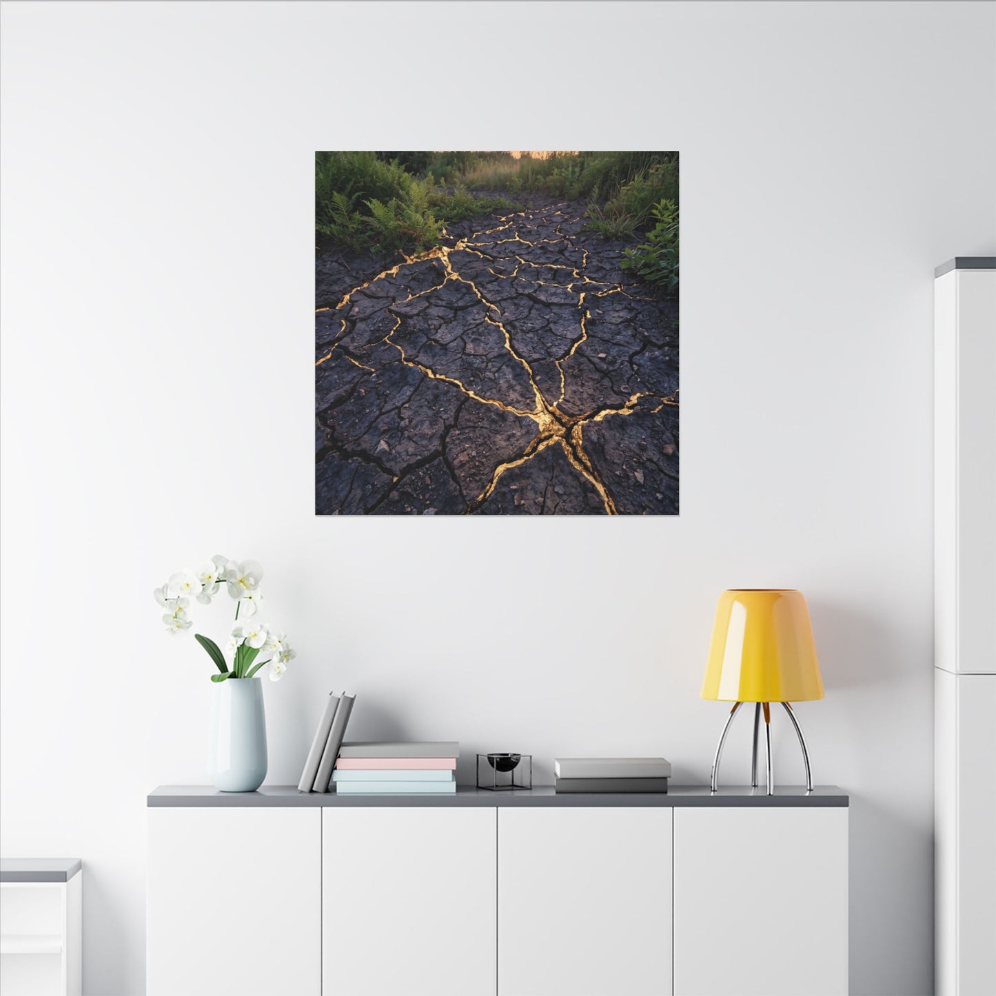 Cracked Earth Canvas Art | Summer Kintsugi Crackle Gold Art