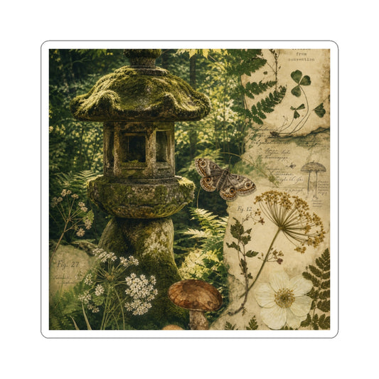 Rustic Stone Lantern Sticker - Herbarium Cottagecore