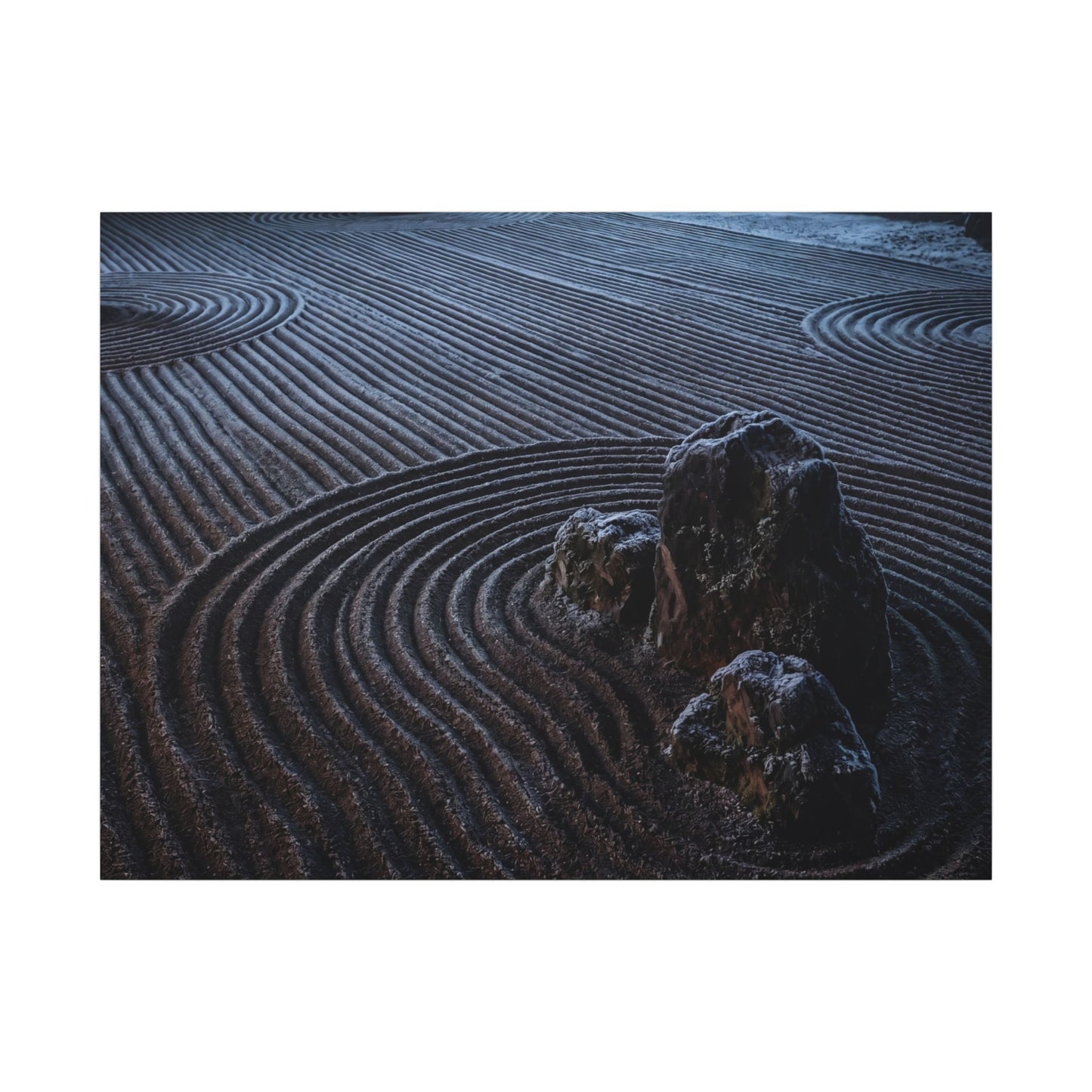 Moonlight Rock Garden Canvas Art - Dark Japandi Seijaku