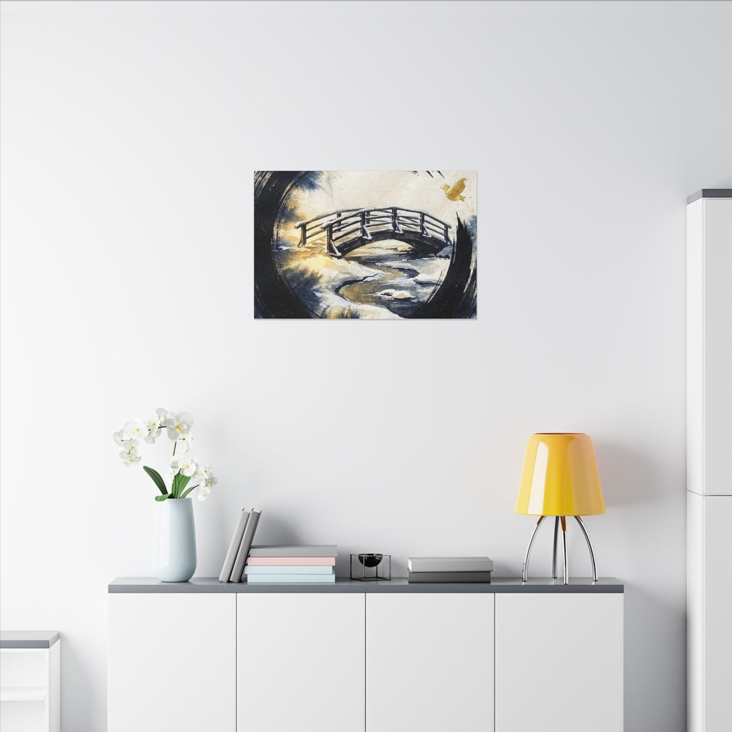 Autumn Ink Brushstroke Karesansui Canvas Art | Peaceful Decor