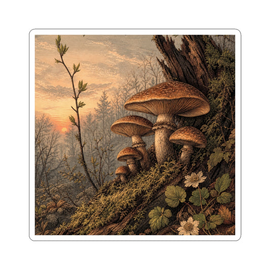 Spring Wild Mushrooms Vintage Botanical Sticker | Earthy Decor