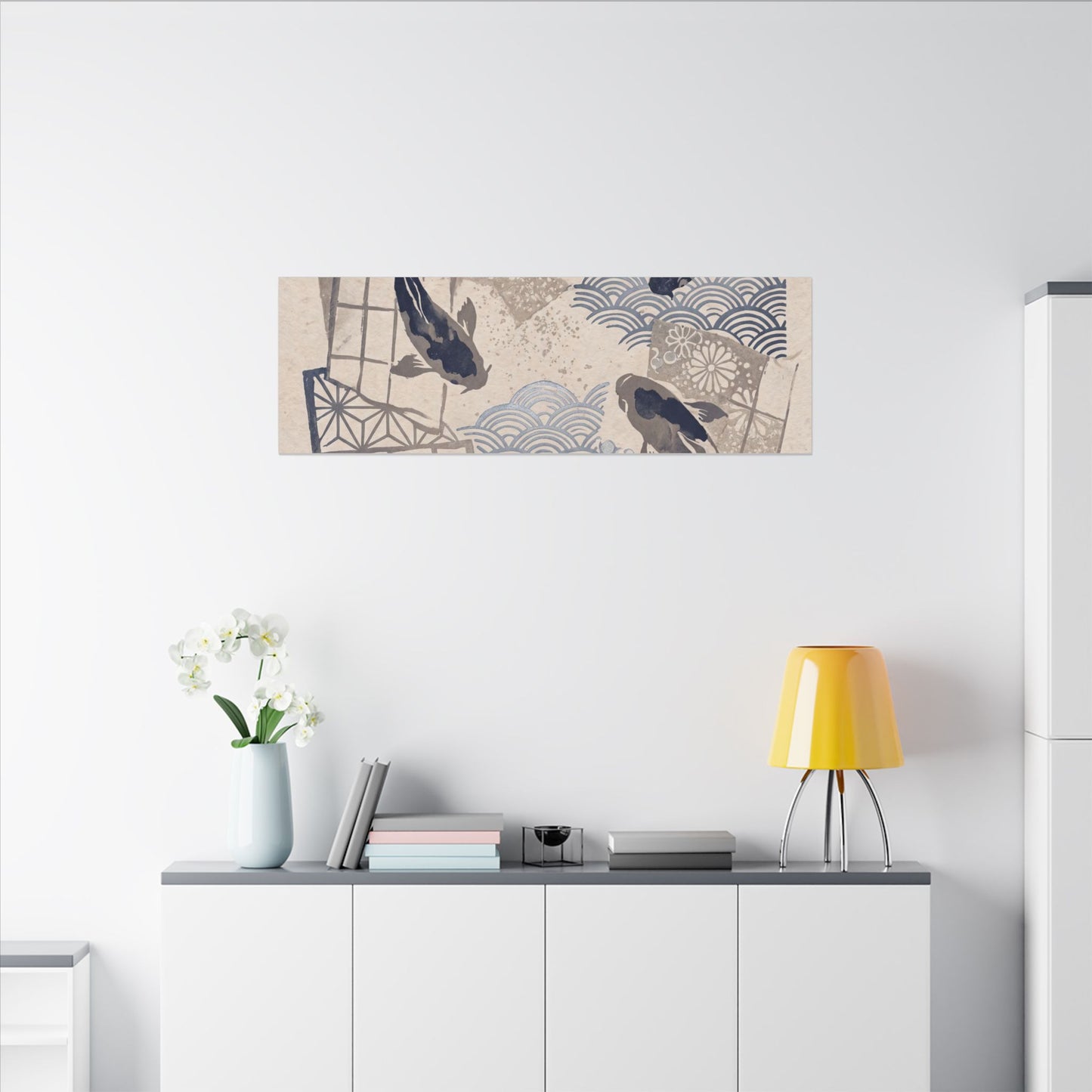 Earthy Koi Pond Canvas Art - Japanese Pattern Japandi