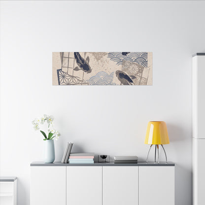 Earthy Koi Pond Canvas Art - Japanese Pattern Japandi