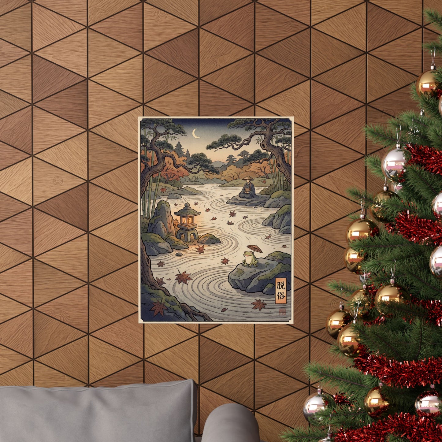 Tranquil Rock Garden Wall Art Print - Ukiyo E Inspired Zen