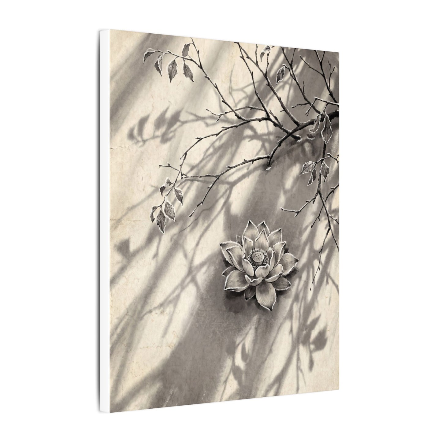 Winter Lotus Flower Sumi E Canvas Art | Contemplative Decor