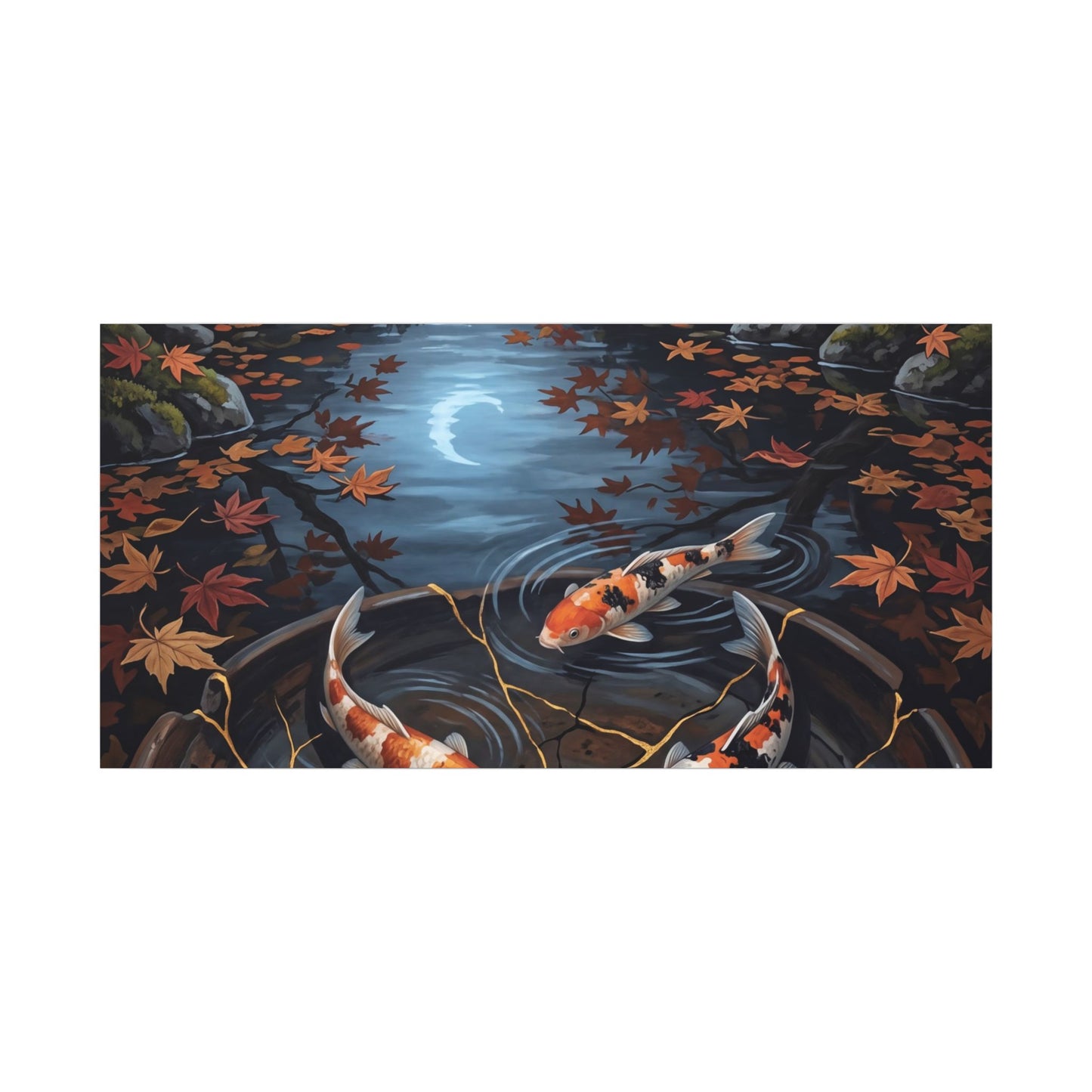 Koi Pond Canvas Art | Autumn Kintsugi Gold Repair Art