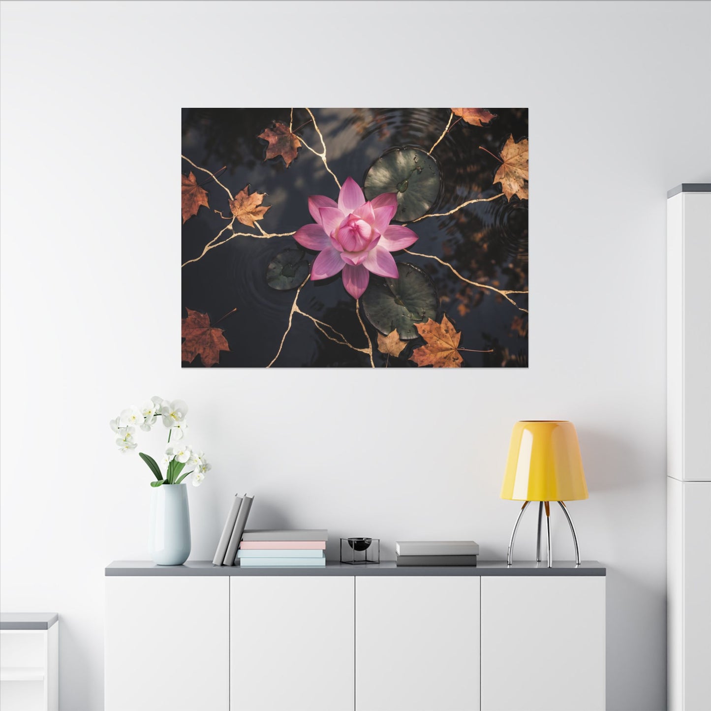 Ma Lotus Flower Canvas Art - Kintsugi Gold Vein