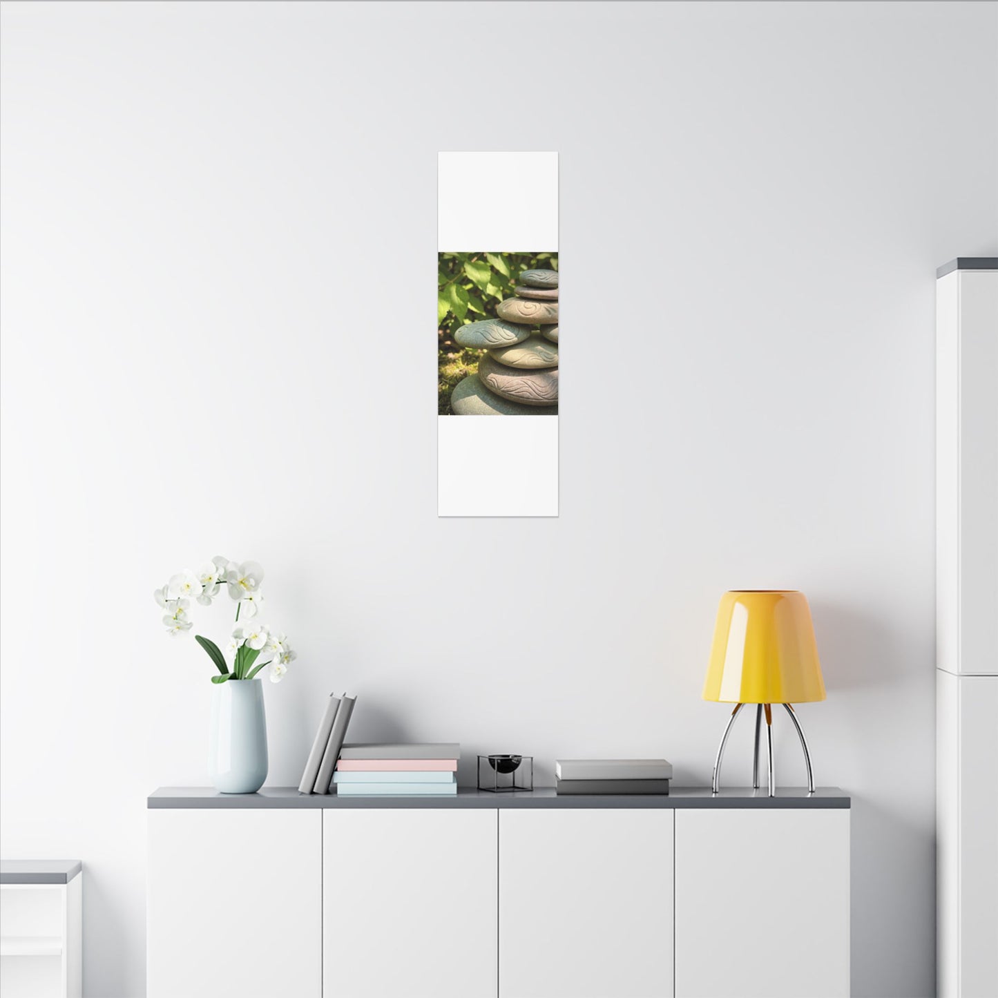River Stones Summer Canvas Art | Japandi Earthy Design