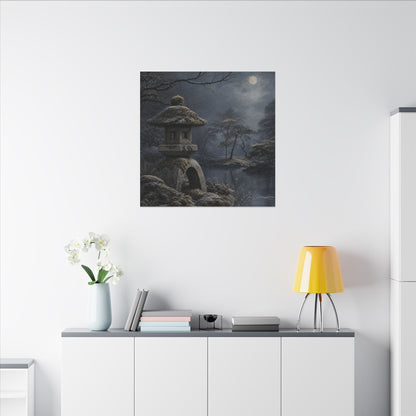 Stone Lantern Canvas Art | Winter Japandi Japanese Pattern Art