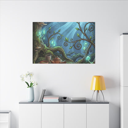 Spring Tea Ceremony Forest Whimsy Canvas Art | Cozy Decor