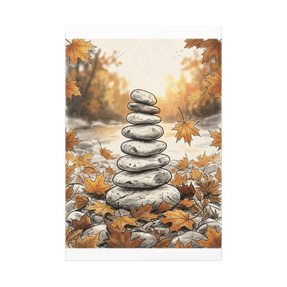 Earthy River Stones Canvas Art - Minimal Line Japandi