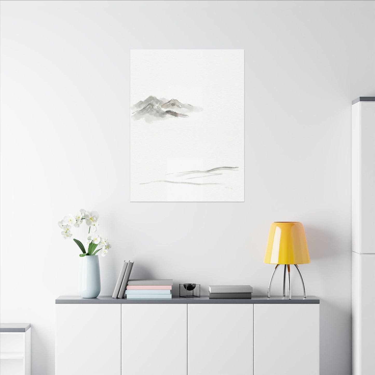 Winter Mountain Mist Minimal Line Canvas Art | Elegant Decor