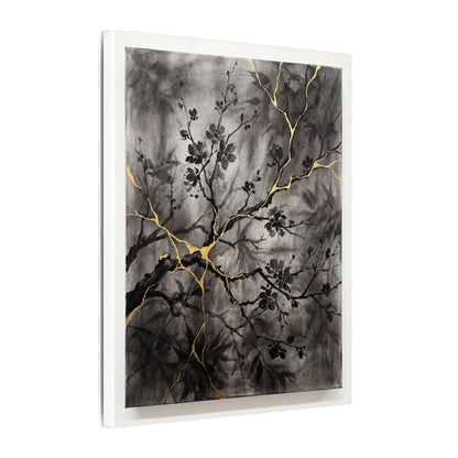 Kanso Cherry Blossom Canvas Art - Kintsugi Crackle Gold