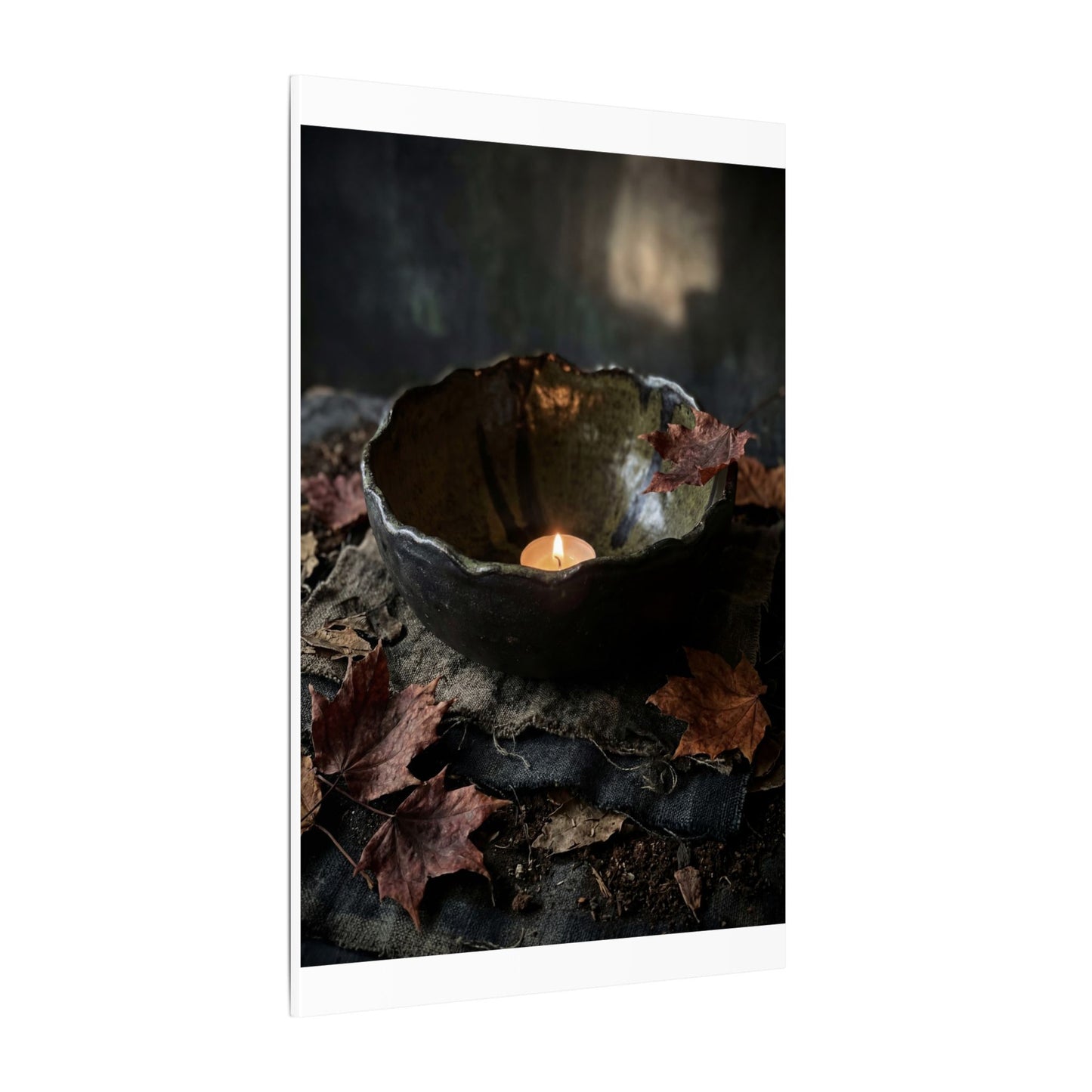 Candlelight Ceramic Bowl Canvas Art - Dark Japandi Kanso