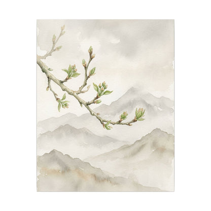 Spring Mountain Mist Watercolor Canvas Art | Cozy Decor